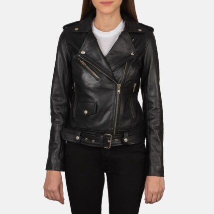Women’s Moto Style Black Genuine Leather Jacket